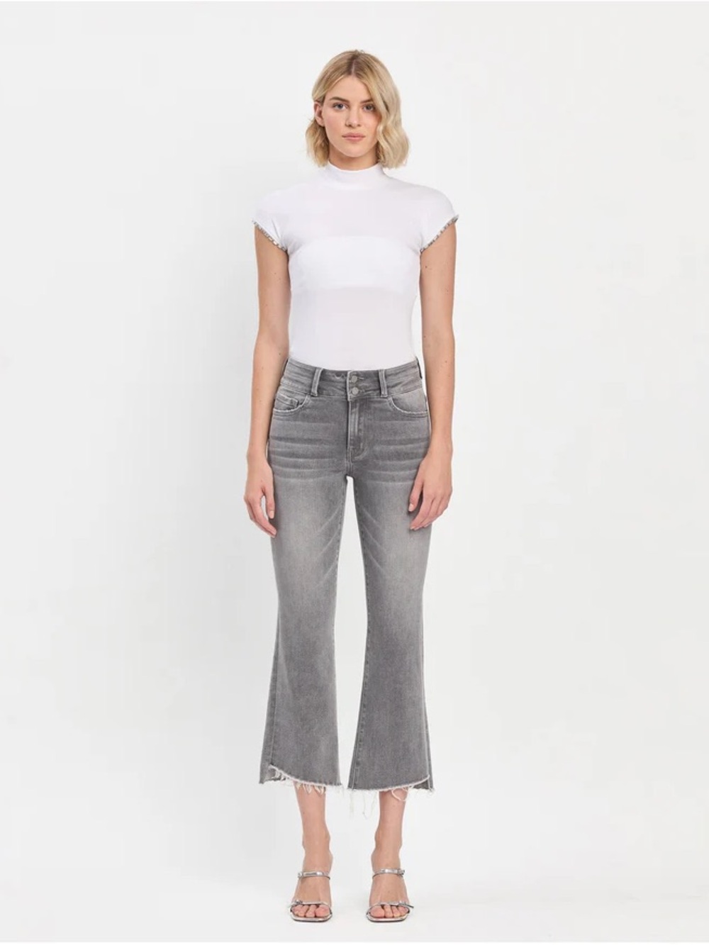 Vervet Renato High Rise Raw Slant Hem Mini Bootcut Jeans
